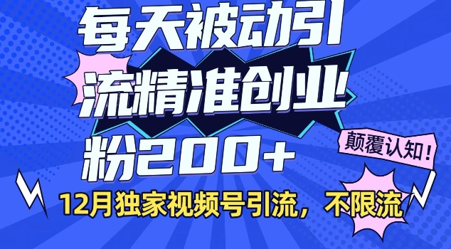 12月独家视频号引流每天被动引流精准创业粉200+不限流-试验田