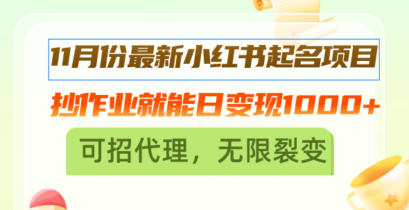 （13256期）11月份最新小红书起名项目，抄作业就能日变现1000+，可招代理，无限裂变-试验田