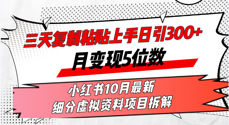 （13077期）三天复制粘贴上手日引300+月变现5位数小红书10月最新 细分虚拟资料项目…-试验田