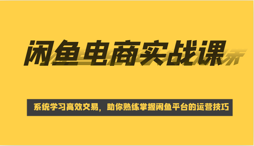 闲鱼平台电子商务实战演练课，系统的学习高效率买卖，帮助你灵活运用淘宝闲鱼的运营方法-中创网_分享创业资讯_网络项目资源-试验田