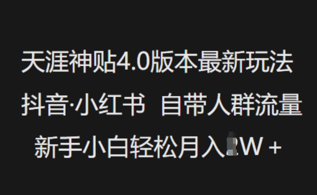 天涯神贴4.0版本号全新游戏玩法，抖音视频·小红书的内置群体总流量，新手入门轻轻松松月入了W-中创网_分享创业资讯_网络项目资源-试验田