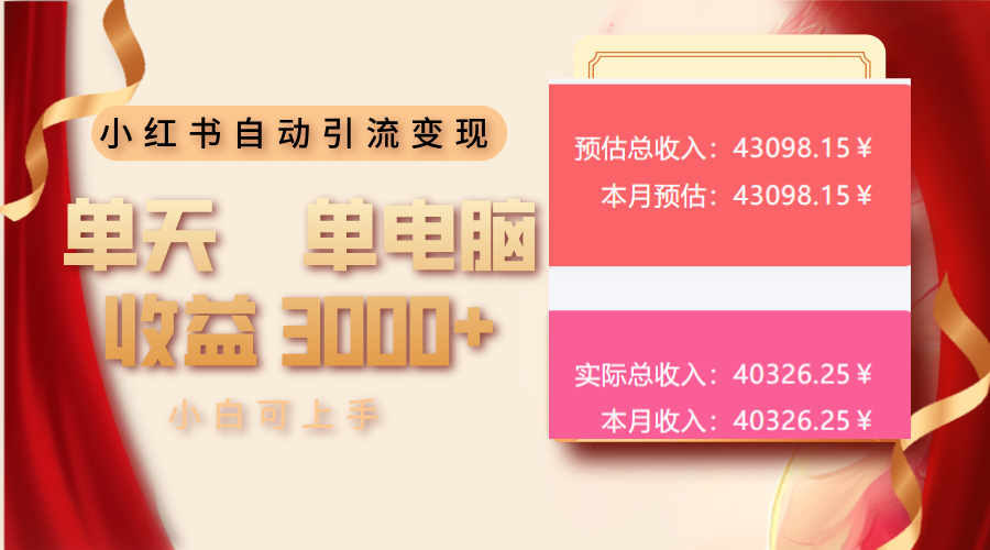 （13999期）小红书自动引流变现 单天单电脑收益3000+  小白可上手-试验田