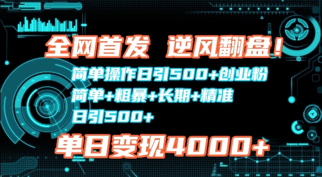 全网首发，简单操作日引500+创业粉，简单+粗暴+长期+精准-试验田