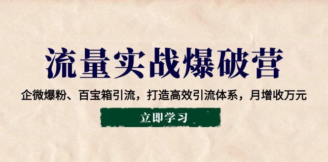 流量实战爆破营：企微爆粉、百宝箱引流，打造高效引流体系，月增收万元-试验田