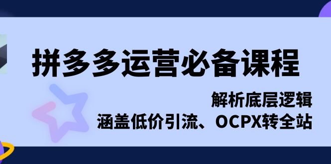 （13700期）拼多多运营必备课程，解析底层逻辑，涵盖低价引流、OCPX转全站-试验田