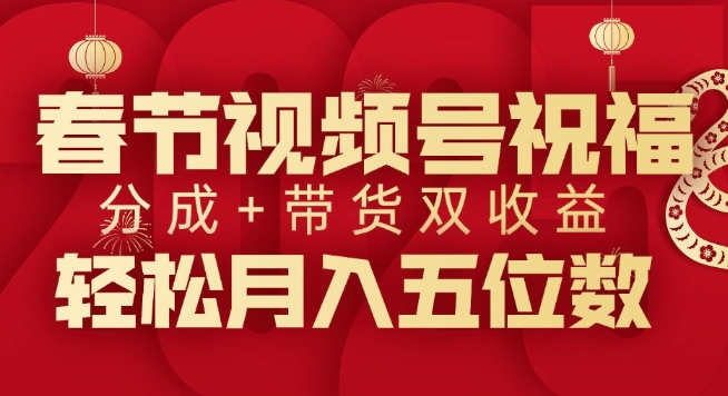 春节视频号祝福项目，撸视频号分成计划+带货，双收益月入过W-试验田