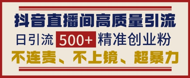 抖音直播间引流创业粉，无需连麦、不用上镜、超暴力，日引流500+高质量精准创业粉-试验田