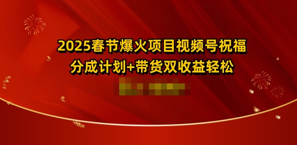 2025春节爆火项目视频号祝福，分成计划+带货双收益，轻松日入多张-试验田