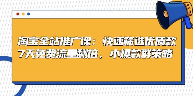 淘宝全站推广课：快速筛选优质款，7天免费流量翻倍，小爆款群策略-试验田