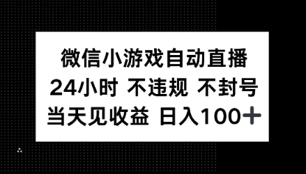 微信小游戏自动直播，24小时直播不违规 不封号，当天见收益 日入100+-试验田