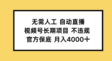 无需人工自动直播，视频号长期项目不违规，官方保底月入4000左右-试验田