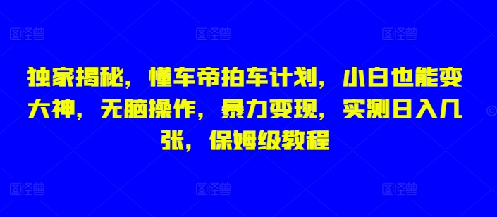 独家揭秘，懂车帝拍车计划，小白也能变大神，无脑操作，暴力变现，实测日入几张，保姆级教程-试验田