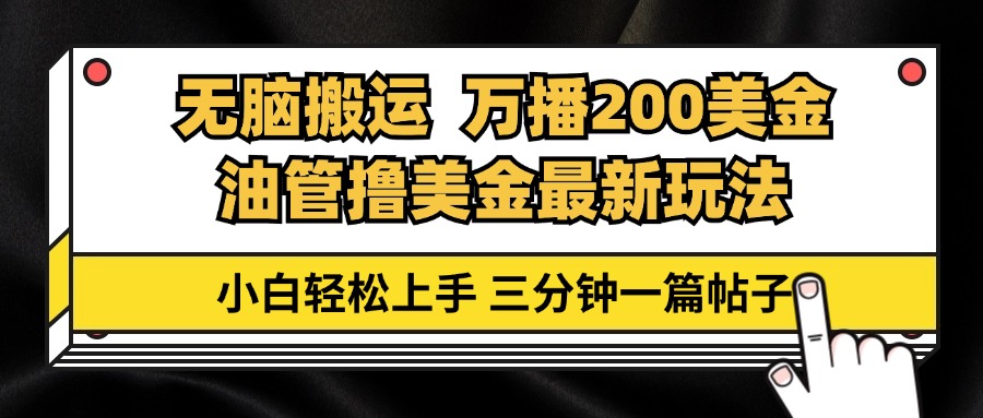 （13050期）油管无脑搬运撸美金玩法教学，万播200刀，三分钟一篇帖子，小白轻松上手-试验田