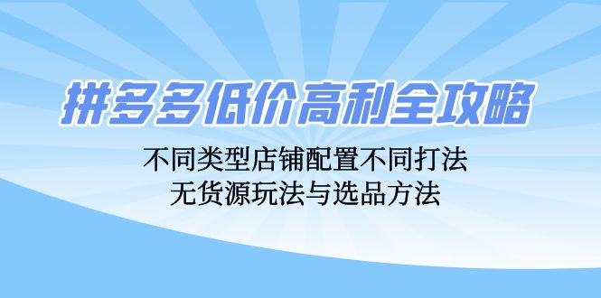 拼多多低价高利全攻略：不同类型店铺配置不同打法，无货源玩法与选品方法-试验田