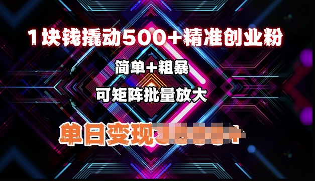 低价撬动500+精准创业粉，简单、粗暴、批量放大，单日变现多张-试验田