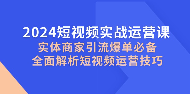 2024短视频实战运营课，实体商家引流爆单必备，全面解析短视频运营技巧-试验田