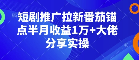 短剧推广拉新番茄锚点半月收益1万+大佬分享实操-试验田