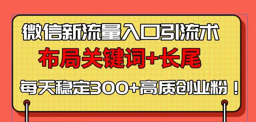 （13897期）微信新流量入口引流术，布局关键词+长尾，每天稳定300+高质创业粉！-试验田