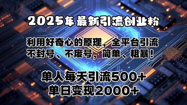 2025年最新引流创业粉，利用好奇心的原理，全平台引流，不封号、不废号，简单、粗暴-试验田