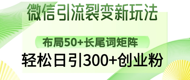 微信加粉裂变式新模式：合理布局50 长尾关键词引流矩阵，轻轻松松日引300 自主创业粉-中创网_分享创业资讯_网络项目资源-试验田